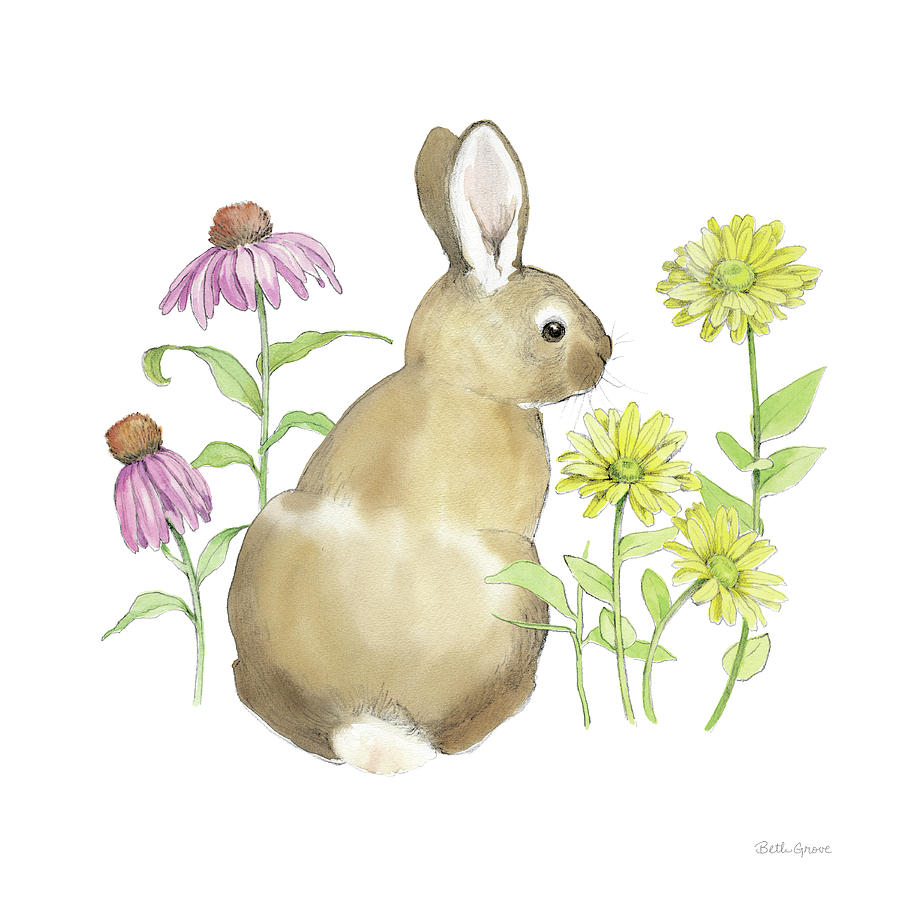 Daisy Painting - Wildflower Bunnies I Sq #1 by Beth Grove