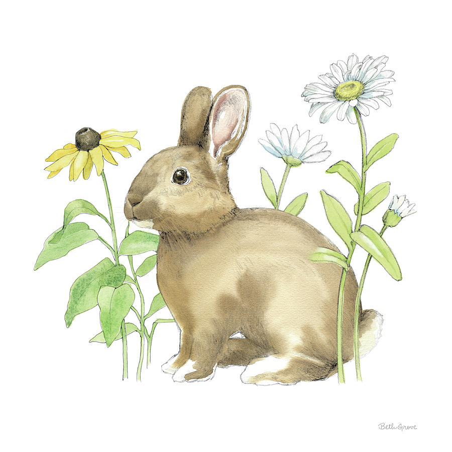 Daisy Painting - Wildflower Bunnies II Sq #1 by Beth Grove