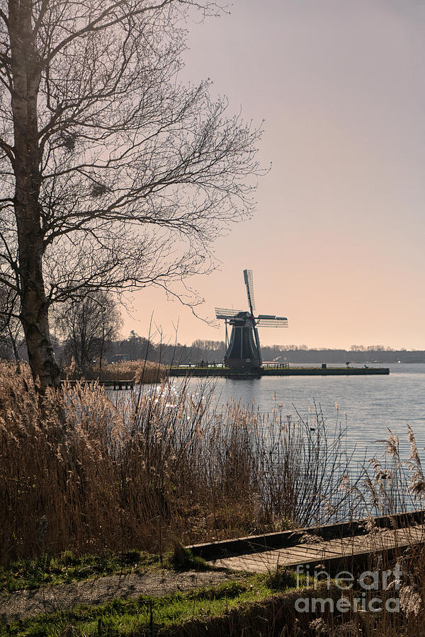 Windmill on a lake in the Netherlands Photograph by Patricia Hofmeester