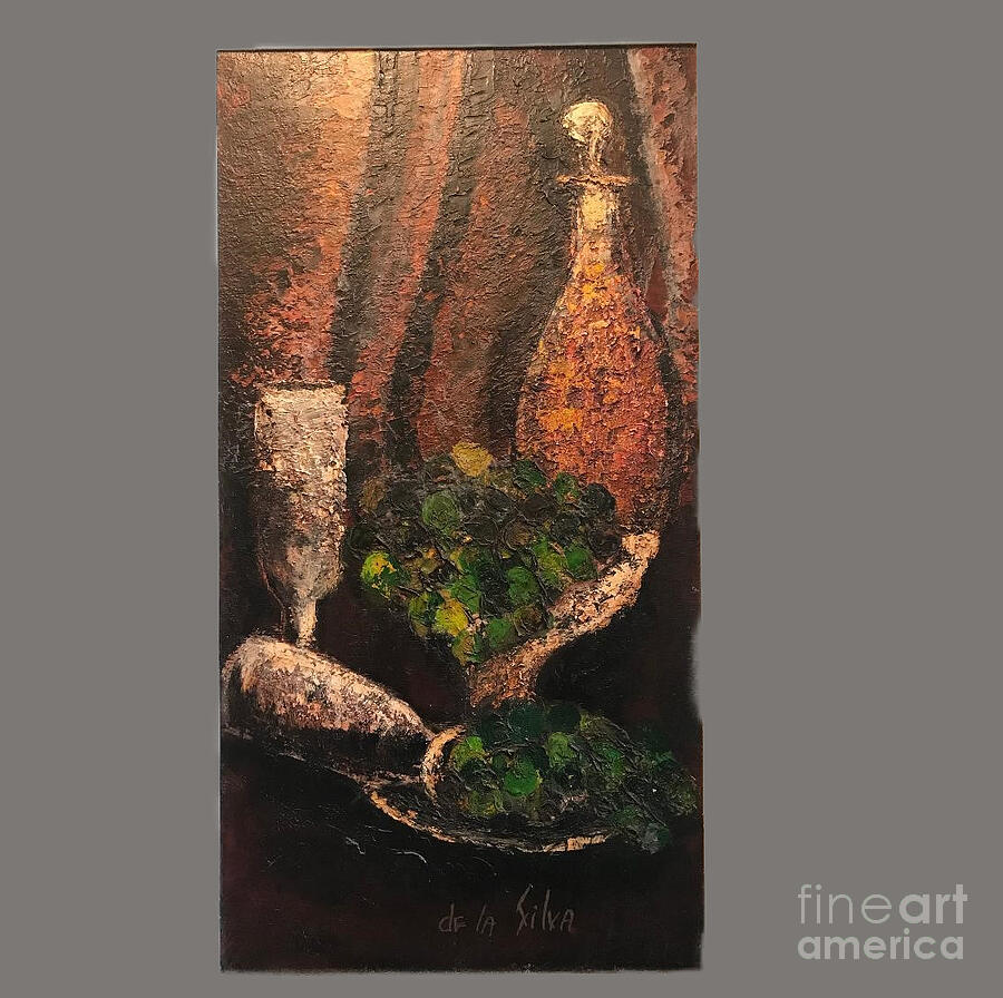 Wine Decanter with Grapes #2 Painting by Michael Silbaugh