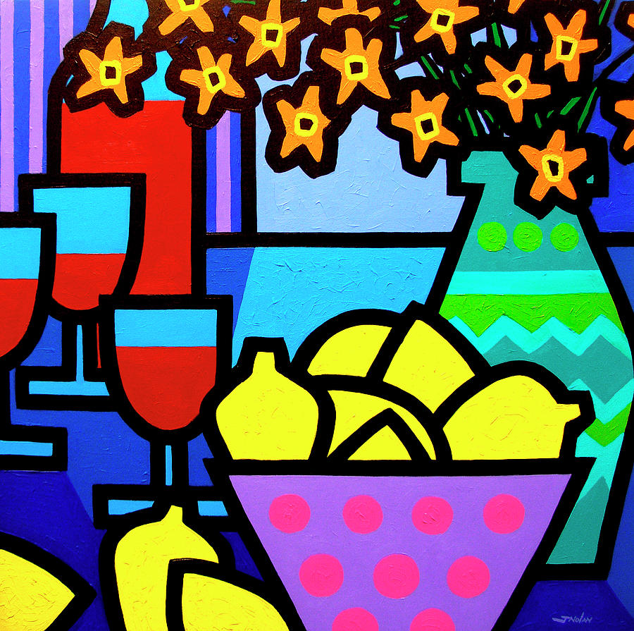 Still Life Digital Art - Wine, Lemons And Flowers #1 by John Nolan