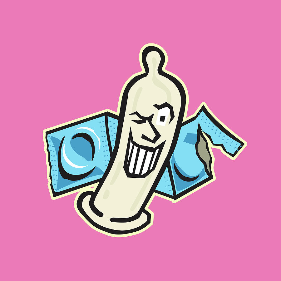 Vintage Drawing - Winking Condom #1 by CSA Images