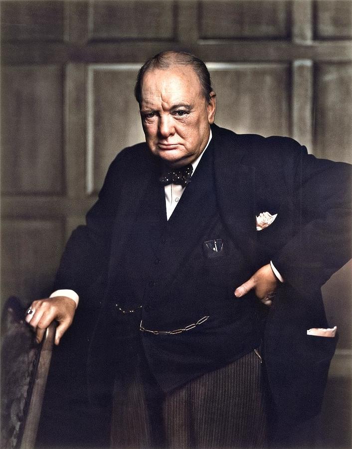 Vintage Painting - Winston Churchill 2 colorized by Ahmet Asar #1 by Celestial Images