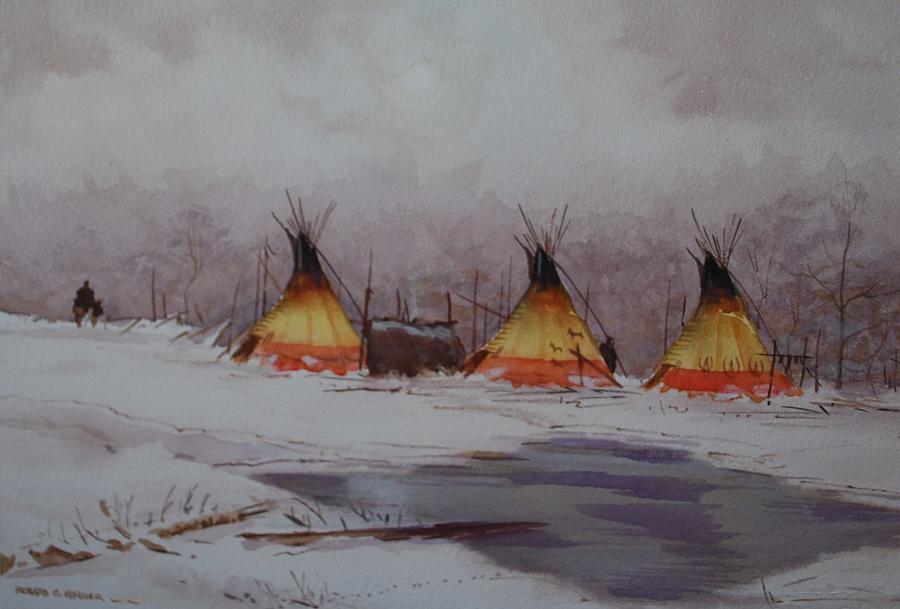 Winter camp #1 Painting by Richard Hinger