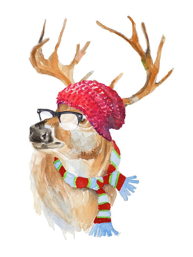 Winter Painting - Winter Fun Deer #1 by Lanie Loreth