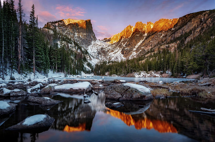 Winter Sunrise at Dream Lake Photograph by David Soldano - Fine Art America