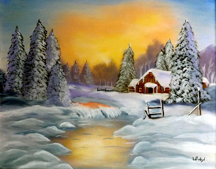 winter sunset painting