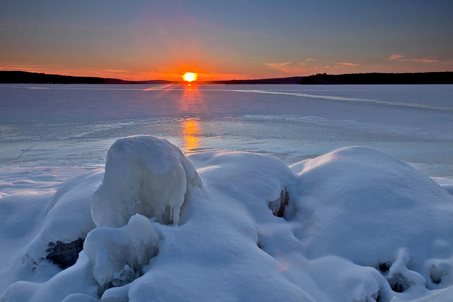 Winter Sunset On Frozen Lake Photograph by Michael Gadomski