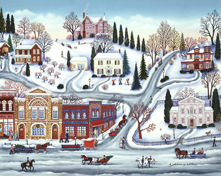 Winter Town Painting by Kathy Jakobsen Pixels