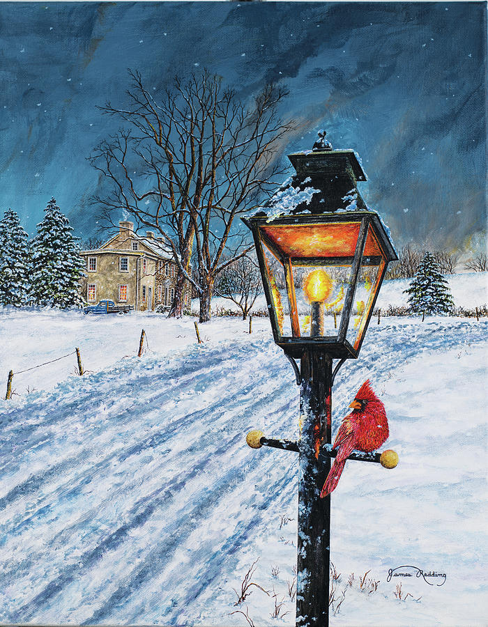 Winter Painting - Winterberry Lamppost #1 by James Redding