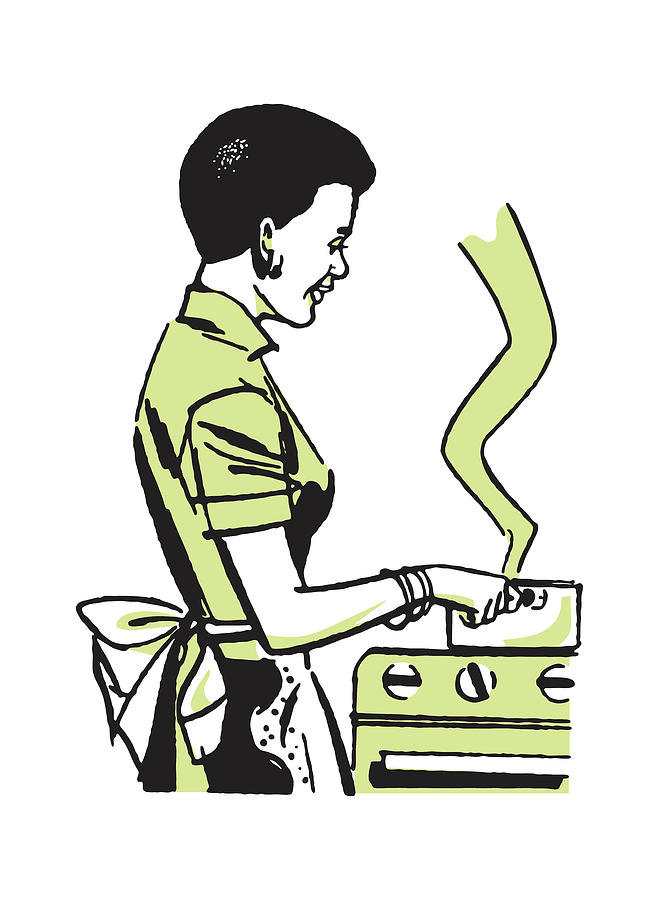Vintage Drawing - Woman Cooking on Stove Top #1 by CSA Images