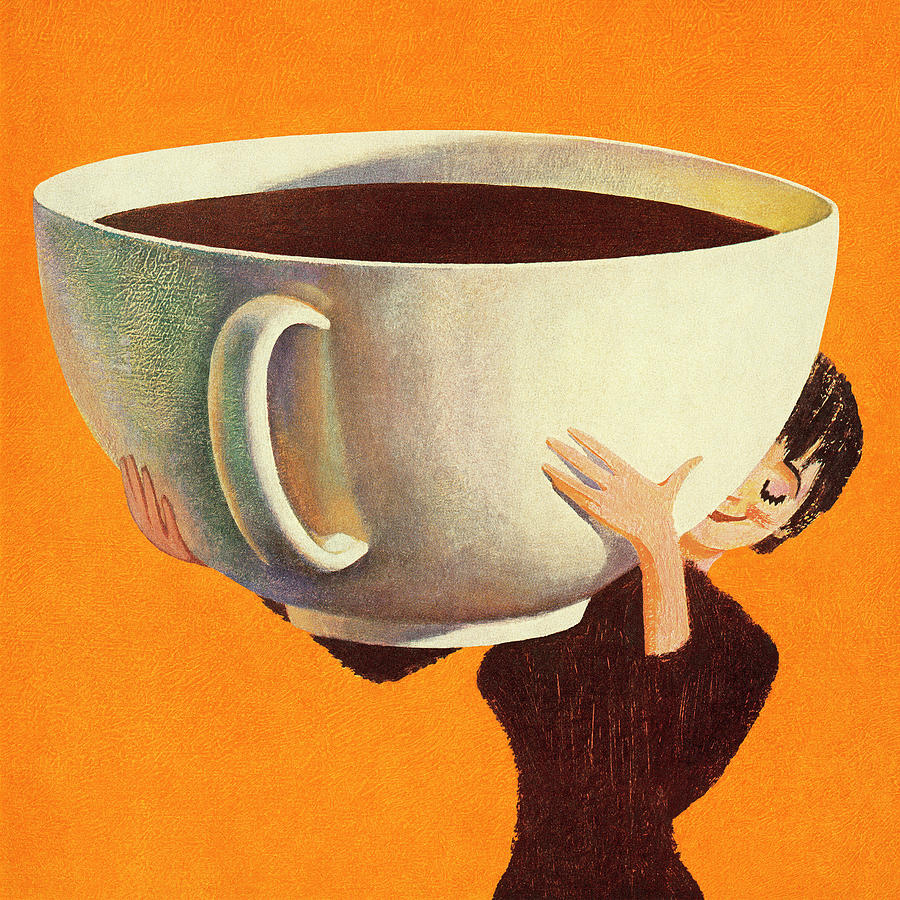 Illustration of woman holding large coffee cup Coffee Mug by CSA Images -  Pixels