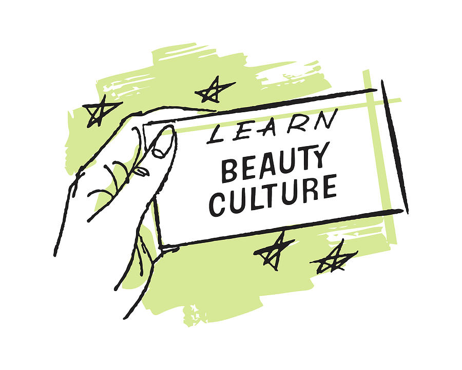 Vintage Drawing - Woman Holding Card That Says Learn Beauty Culture #1 by CSA Images