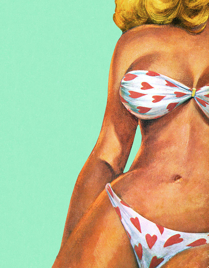 Vintage Drawing - Woman in Heart Bikini #1 by CSA Images