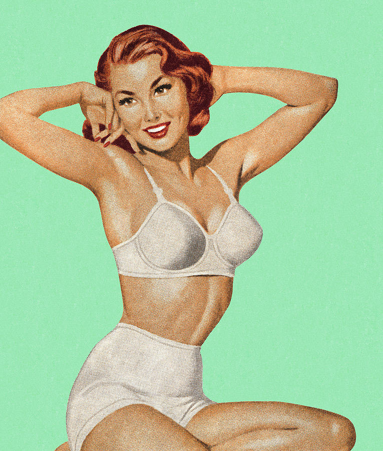 Vintage Drawing - Woman In Her Underwear #1 by CSA Images