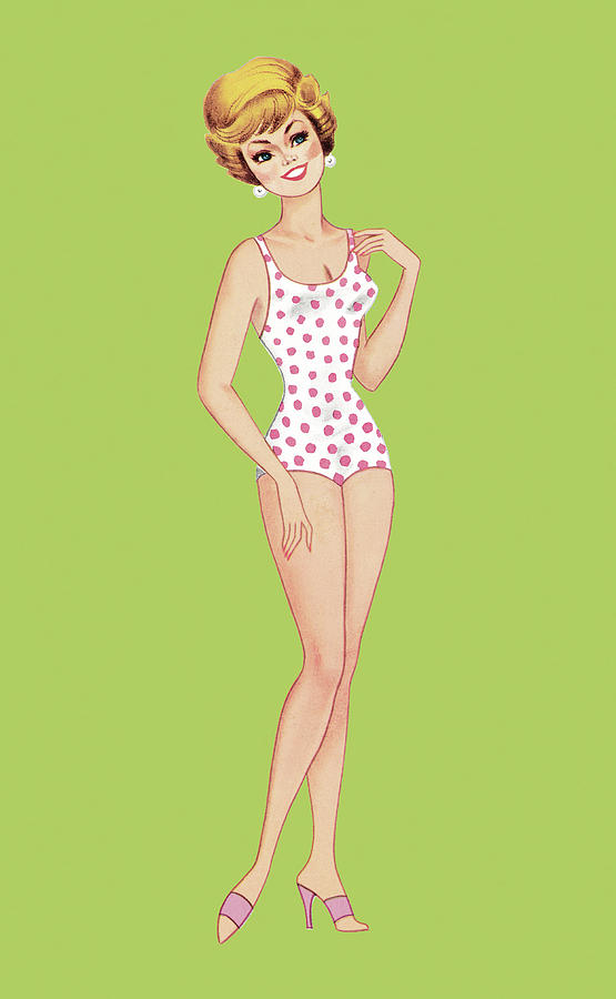 Vintage Drawing - Woman in Swimsuit #1 by CSA Images