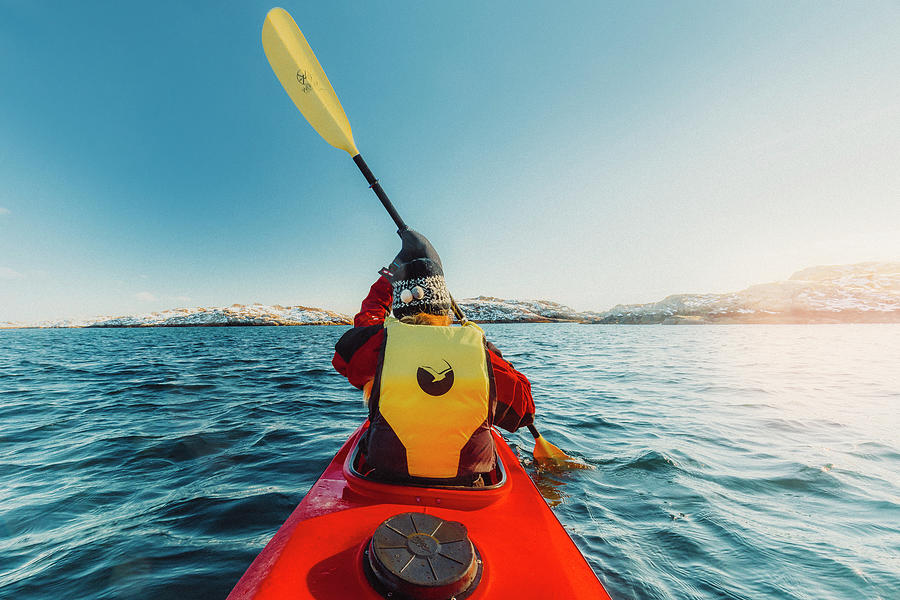 Woman Kayaking, Nordland, Norway #1 Digital Art by Maurizio Rellini