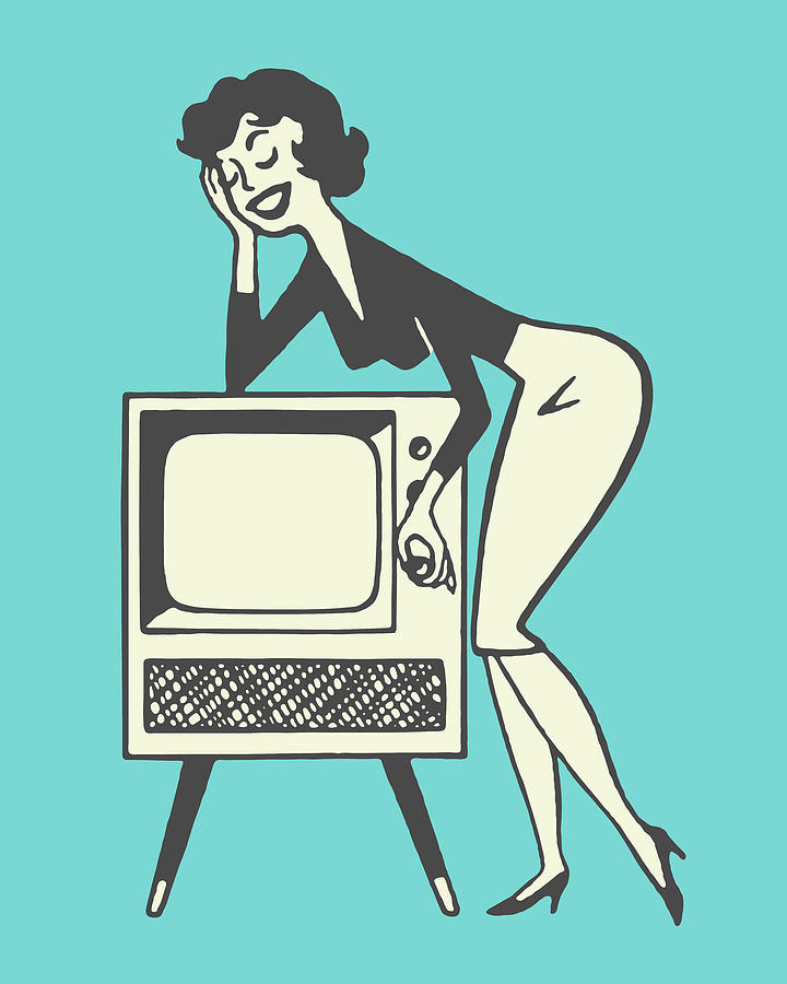 Bend Drawing - Woman Leaning on Television #1 by CSA Images