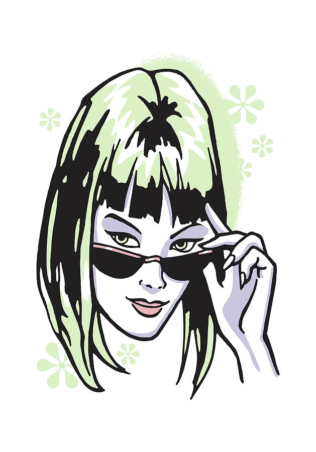 Goggle Drawing - Woman Looking Over Her Sunglasses #1 by CSA Images