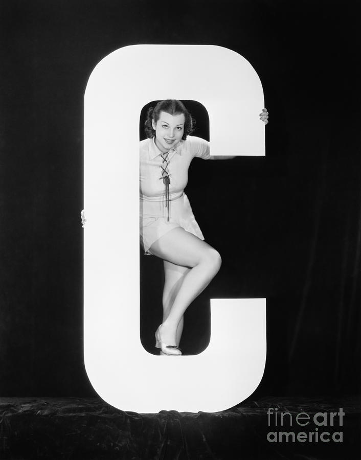 Testimonial Photograph - Woman Posing With Huge Letter C by Everett Collection Testimonial Photograph - Woman Posing With Huge Letter C by Everett Collection