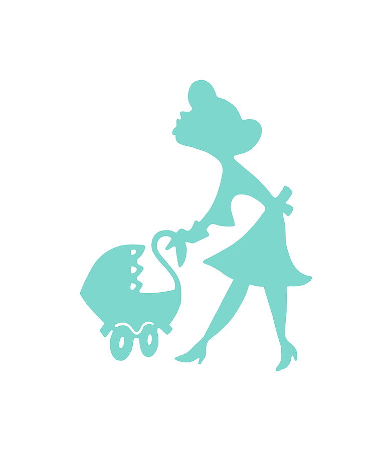 Vintage Drawing - Woman Pushing Baby Carriage #1 by CSA Images
