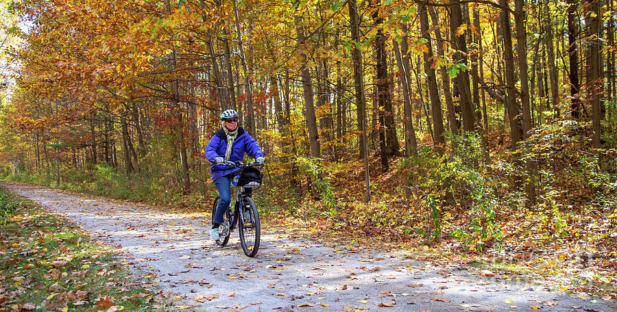 Woman Riding A Bicycle On A Trail #1 Photograph by Jim West/science Photo Library