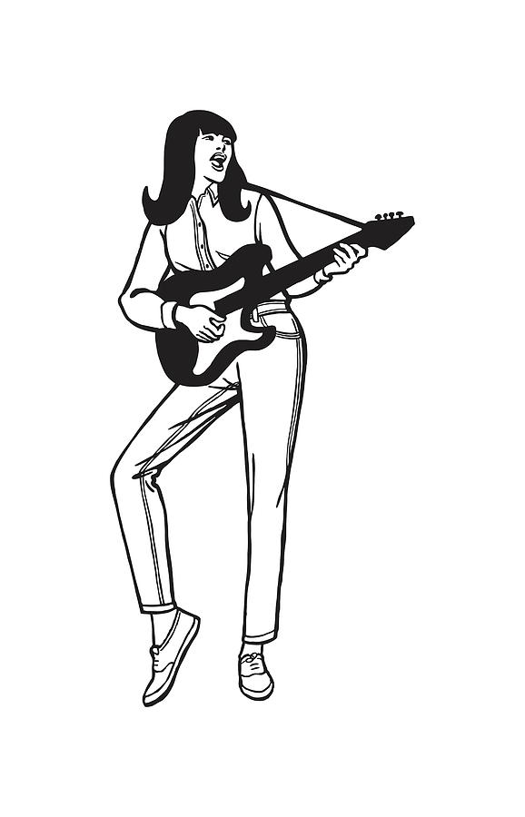 Woman Singing and Playing Guitar Drawing by CSA Images - Fine Art America