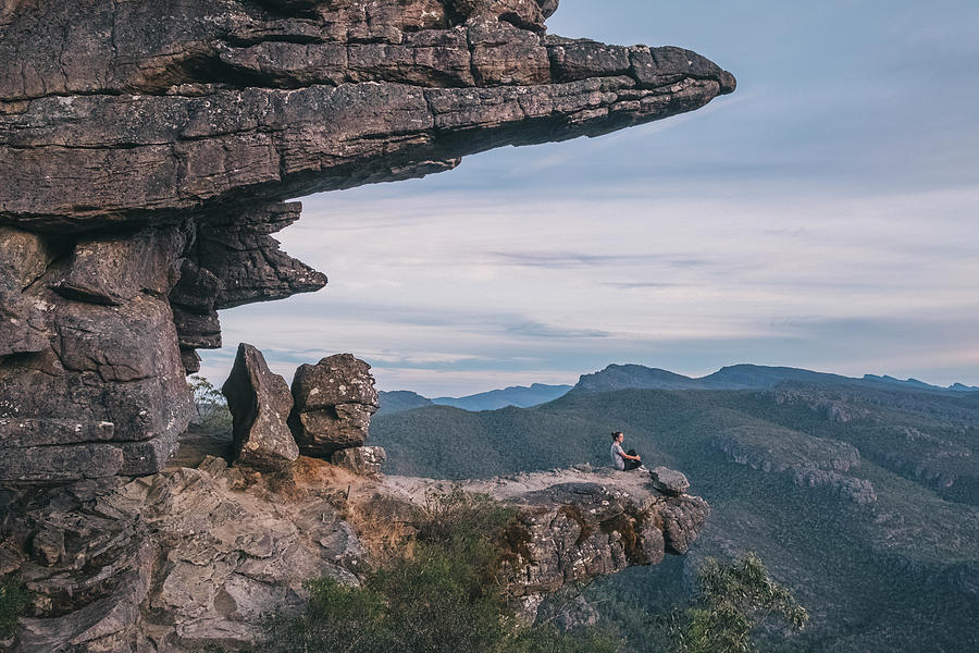 Woman Sits At The Balconies And Looks The Landscape Of The Grampians