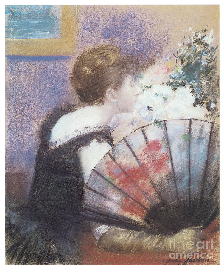 Woman Smelling Flowers by JEAN LOUIS FORAIN Woman Smelling Flowers by JEAN LOUIS FORAIN