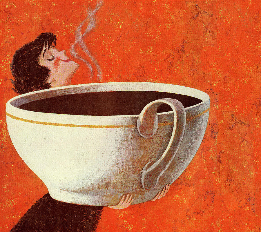Coffee Drawing - Woman Smelling Giant Cup of Coffee #1 by CSA Images