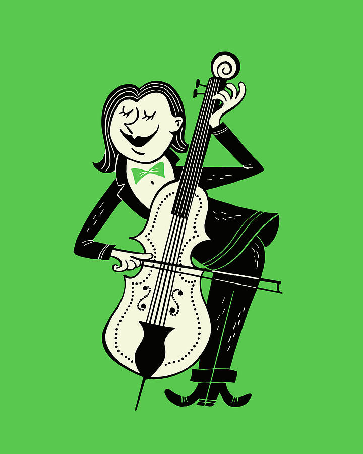 Music Drawing - Woman smiling while playing cello with closed eyes #1 by CSA Images