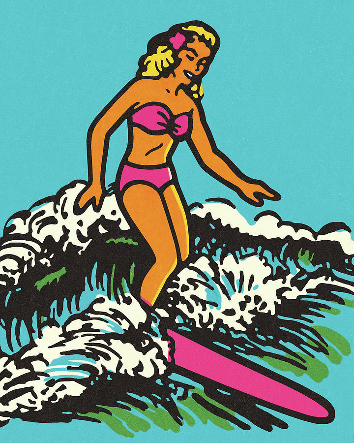 Sports Drawing - Woman Surfing #1 by CSA Images