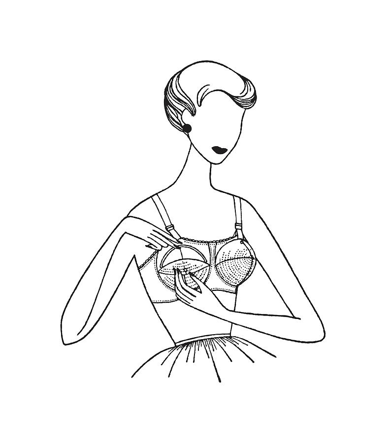 Black And White Drawing - Woman Wearing Bra #1 by CSA Images