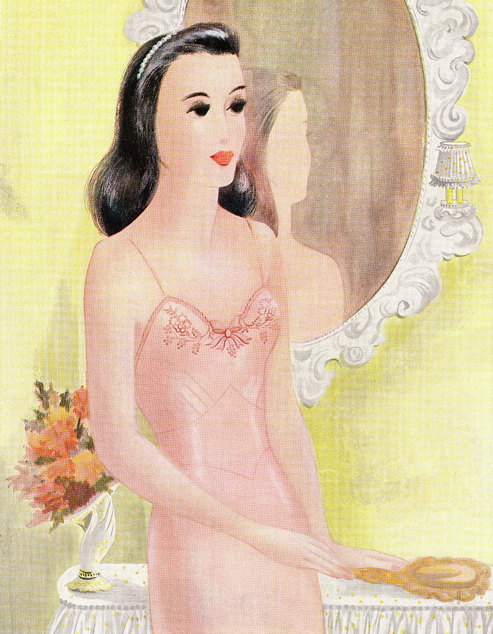 Vintage Drawing - Woman Wearing Pink Slip #1 by CSA Images