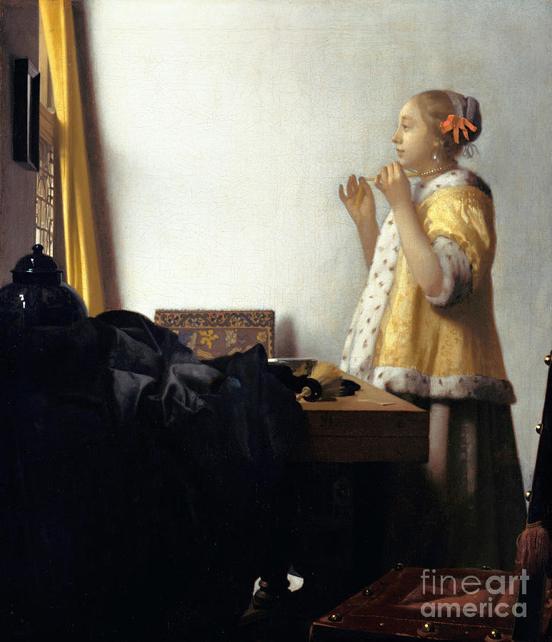 Jan Vermeer Painting - Woman with a pearl necklace  AKG1823412 by Jan Vermeer