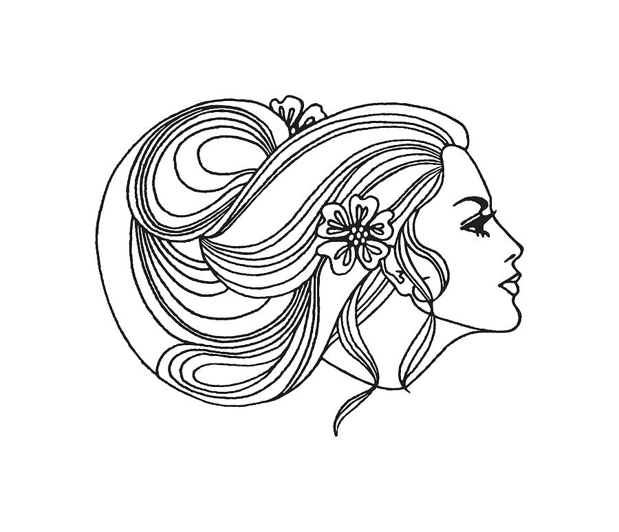 Woman with Long Flowing Hair Drawing by CSA Images - Fine Art America