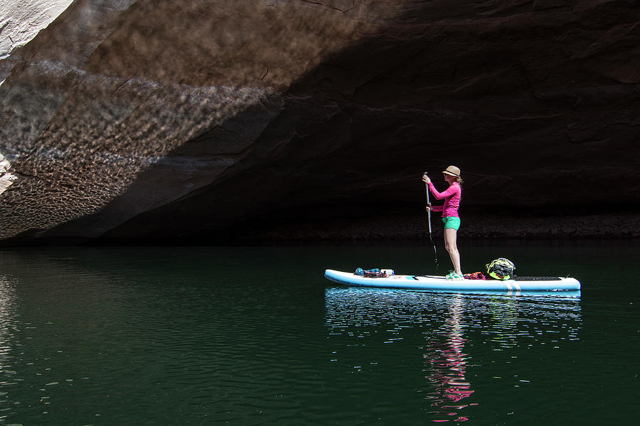 Desert Photograph - Woman†paddleboarding†on Lake, Utah #1 by Suzanne Stroeer