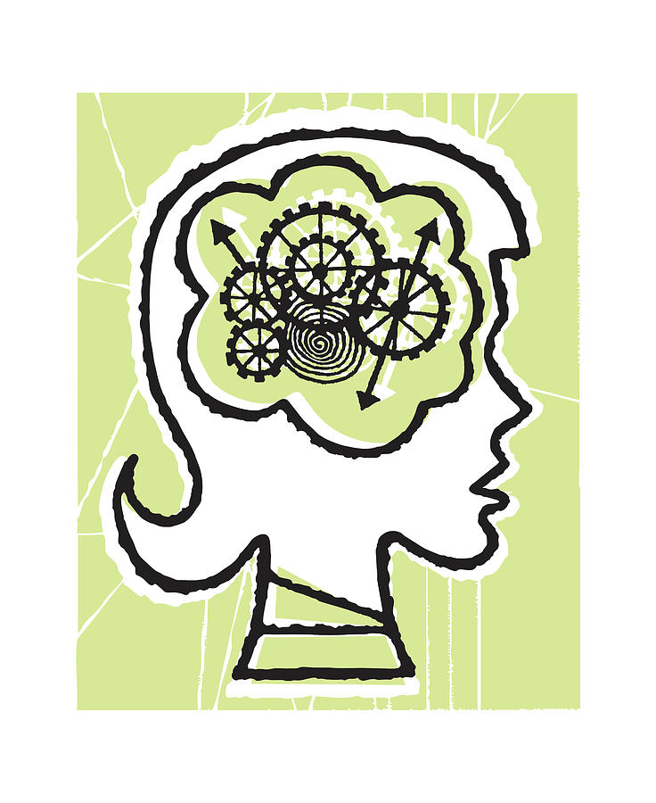 Science Fiction Drawing - Womans Brain Has Working Cogs #1 by CSA Images