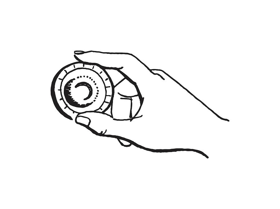 Black And White Drawing - Womans Hand Turning Dial #1 by CSA Images