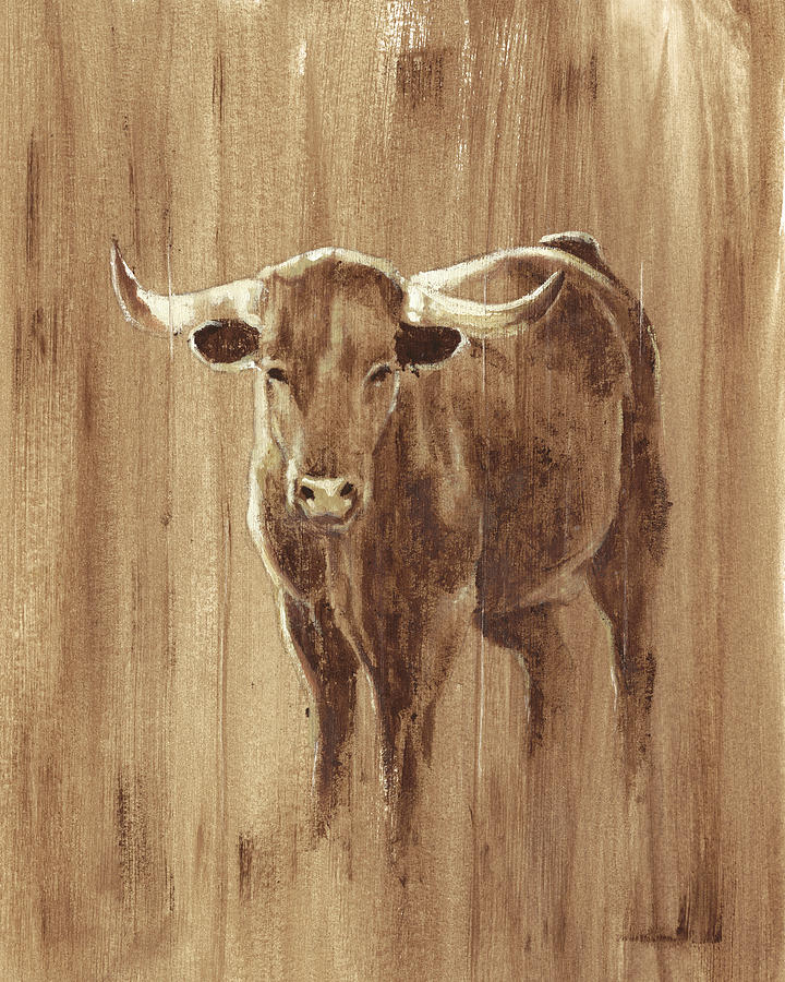 Animal Painting - Wood Panel Longhorn #1 by Ethan Harper