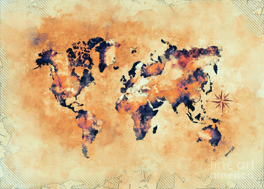 World Map Brown Digital Art