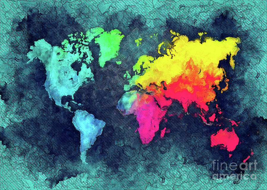Map Digital Art - World Map Colors #1 by Justyna Jaszke JBJart