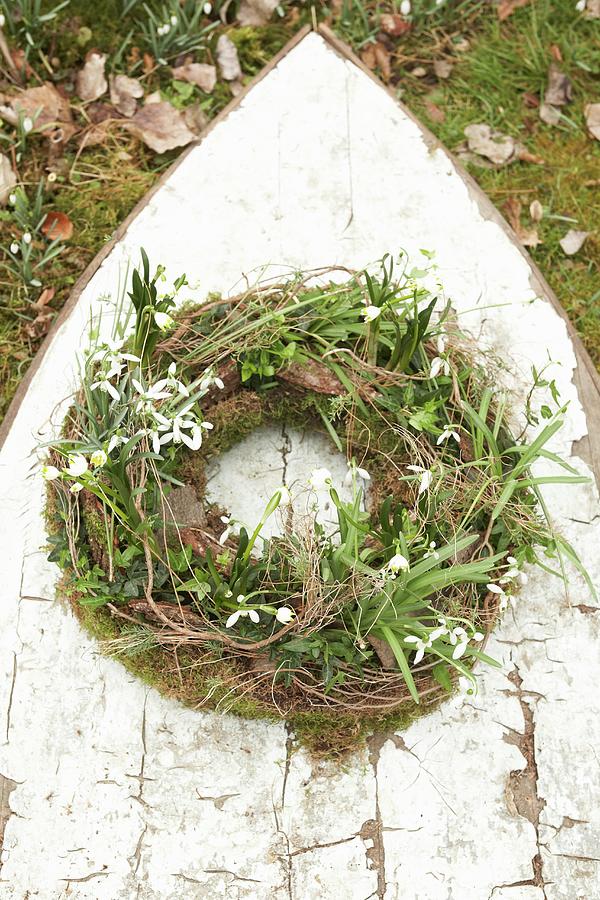 Wreath Of Snowdrops, Spring Snowflake, Moss And Ivy #1 Photograph by Heidi Frhlich