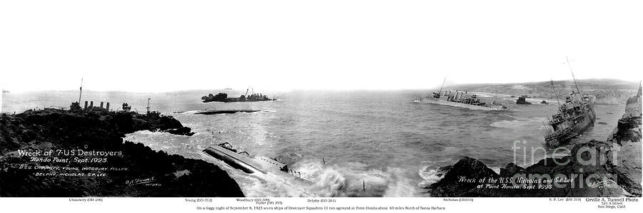 U.s. Navy Photograph - Wreck of 7 U.S. Navy Destroyers at Hondo Point Sept 1923 #1 by Monterey County Historical Society
