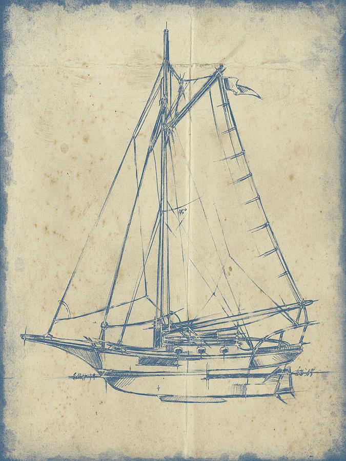 Transportation Painting - Yacht Blueprint II #1 by Ethan Harper