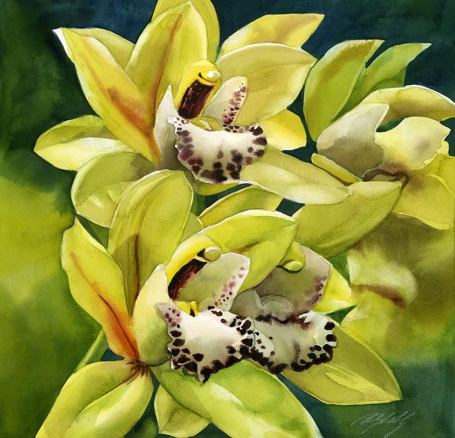 Yellow Cymbidium Orchid #1 Painting by Alfred Ng