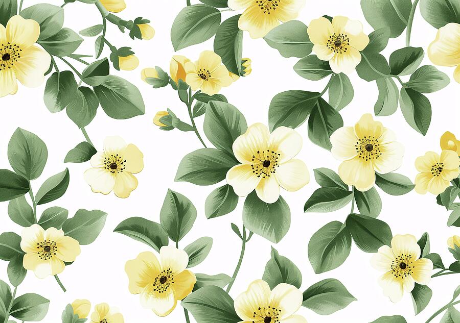 Yellow Flowers With Green Leaves #1 Digital Art by Trendy Art Yellow Flowers With Green Leaves #1 Digital Art by Trendy Art