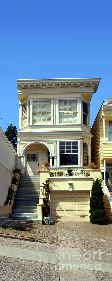 Yellow Victorian on a steep hill Pacific Heights San Francisco #1 Photograph by Wernher Krutein