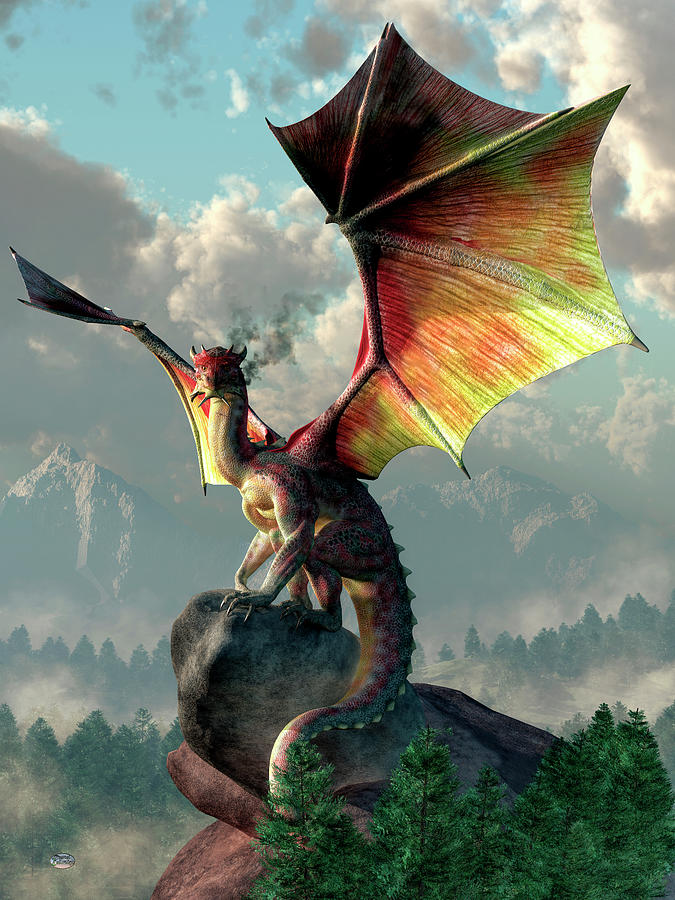 Dragon Painting - Yellow Winged Dragon #1 by Daniel Eskridge