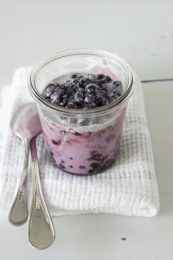Yoghurt With Wild Blueberries #1 Photograph by Martina Schindler